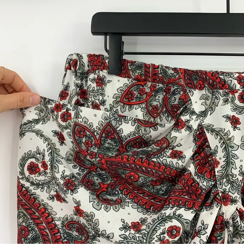 NWT ISABEL MARANT Tilena Techno Paisley Ruched Skirt Red White 44